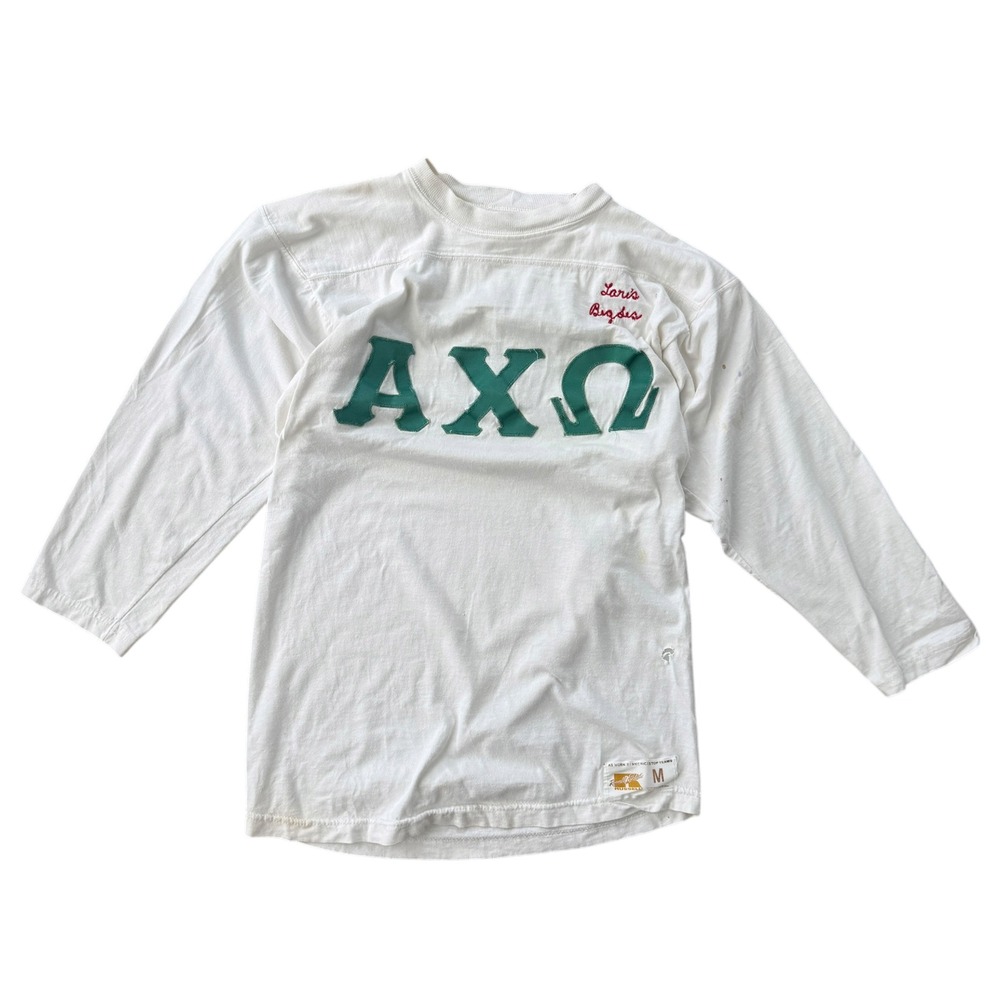 Russell Athletic Alpha Chi Omega Baseball Tee Vintage Sorority 1980s M White